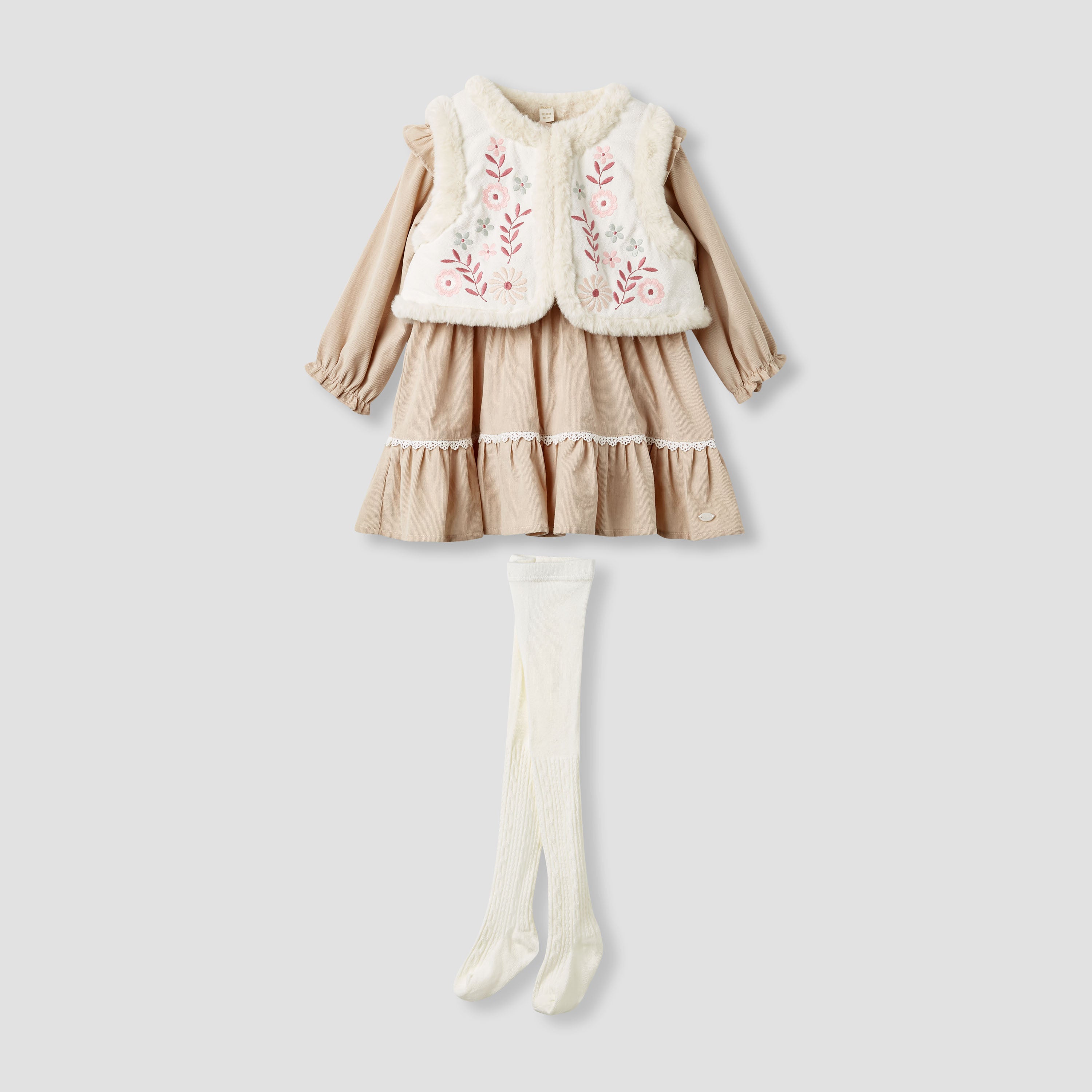 Giggles Embroidered Tiered Dress with Sweater and Stockings
