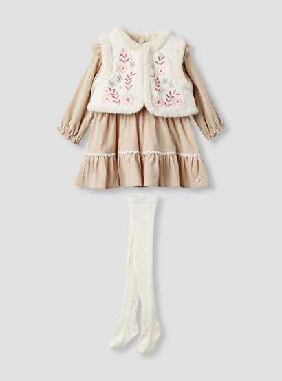 Giggles Embroidered Tiered Dress with Sweater and Stockings-baby-girls-clothing-winterwear-dresses-image-1