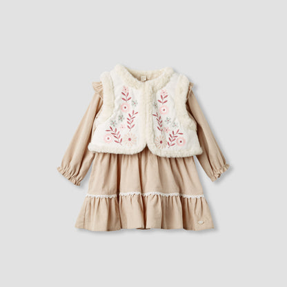 Giggles Embroidered Tiered Dress with Sweater and Stockings