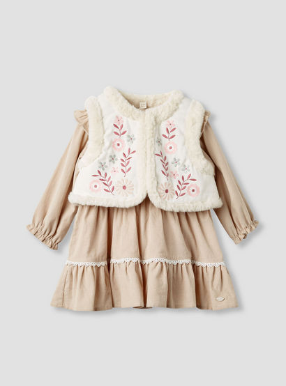 Giggles Embroidered Tiered Dress with Sweater and Stockings-baby-girls-clothing-winterwear-dresses-image-2