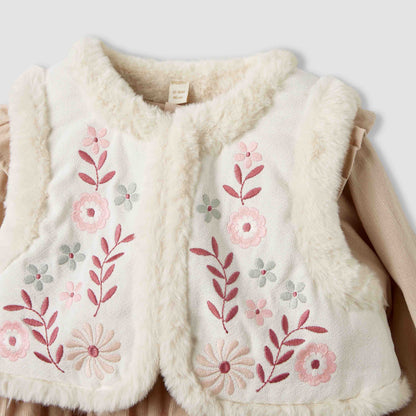 Giggles Embroidered Tiered Dress with Sweater and Stockings