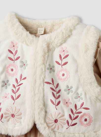 Giggles Embroidered Tiered Dress with Sweater and Stockings-baby-girls-clothing-winterwear-dresses-image-5