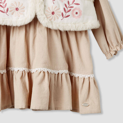 Giggles Embroidered Tiered Dress with Sweater and Stockings
