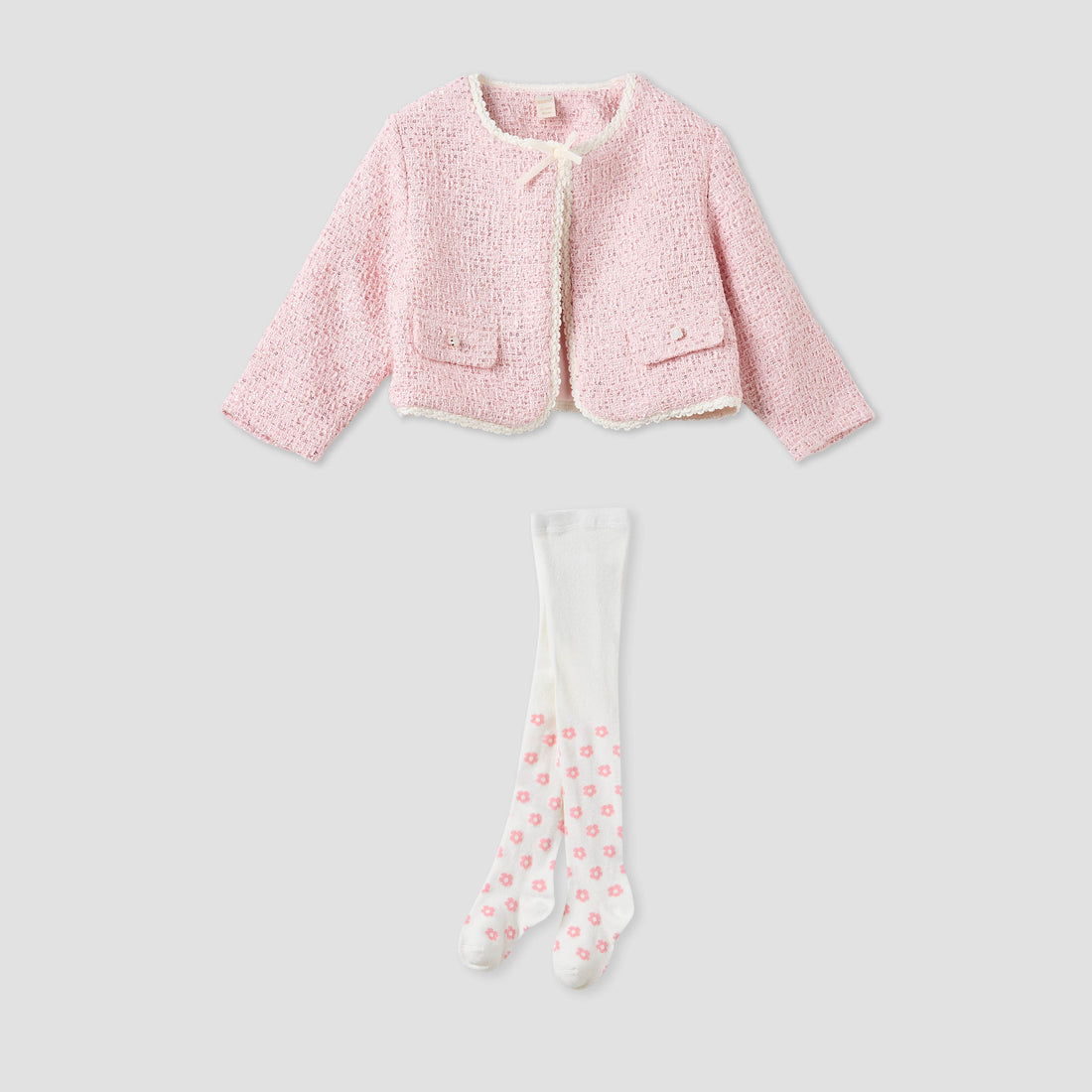 Giggles Textured Cardigan and Tights Set - Pink / 18-24 mths