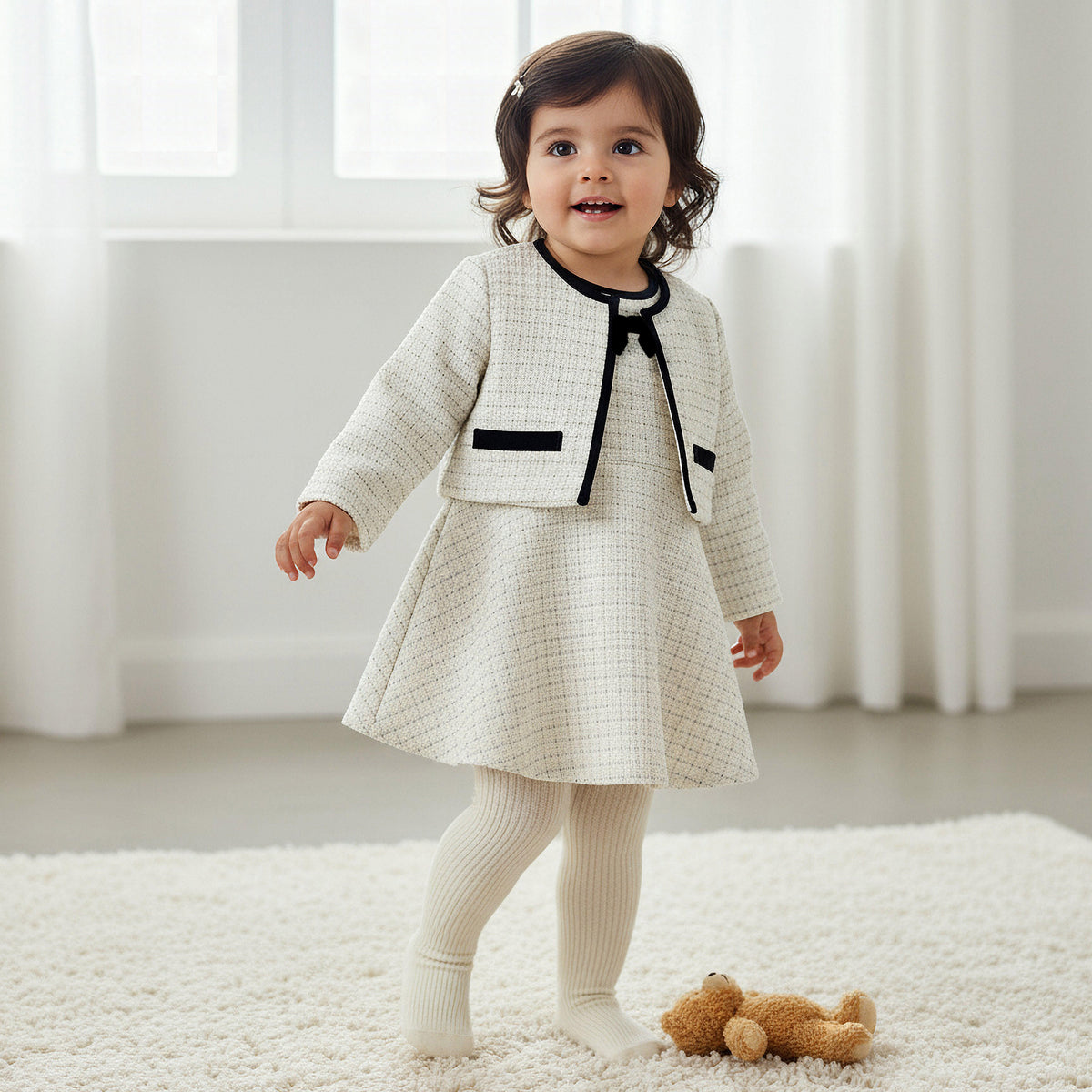 Giggles Textured Dress with Jacket and Stockings