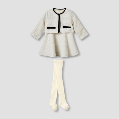 Giggles Textured Dress with Jacket and Stockings