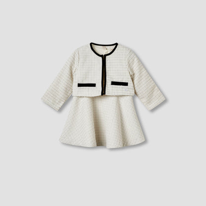 Giggles Textured Dress with Jacket and Stockings