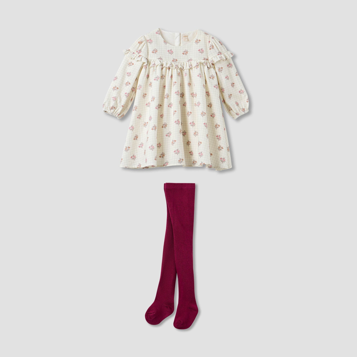 Giggles Floral Print Ruffle Dress and Tights Set - Multicolour / 24-36 mths