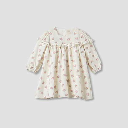 Giggles Floral Print Ruffle Dress and Tights Set