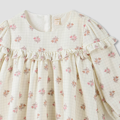 Giggles Floral Print Ruffle Dress and Tights Set