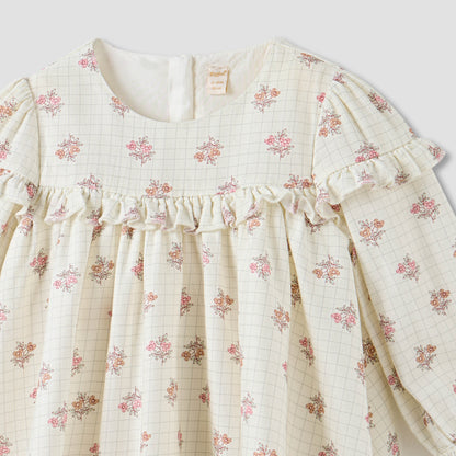 Giggles Floral Print Ruffle Dress and Tights Set