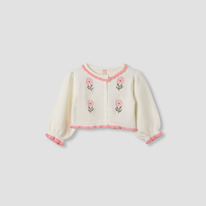 Giggles Floral Print Dress with Cardigan and Tights