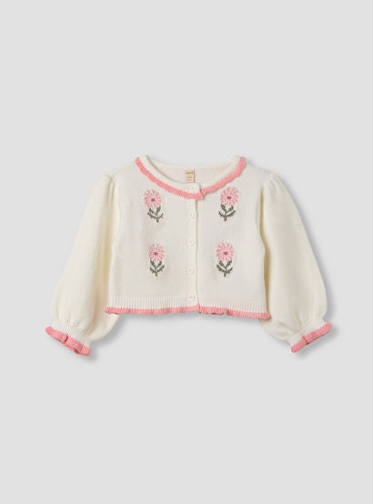 Giggles Floral Print Dress with Cardigan and Tights-baby-girls-clothing-winterwear-dresses-image-4