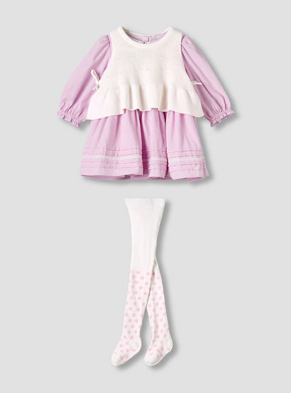 Giggles Peter Pan Collar Dress with Sleeveless Sweater and Tights-baby-girls-clothing-setsandcoords-image-1