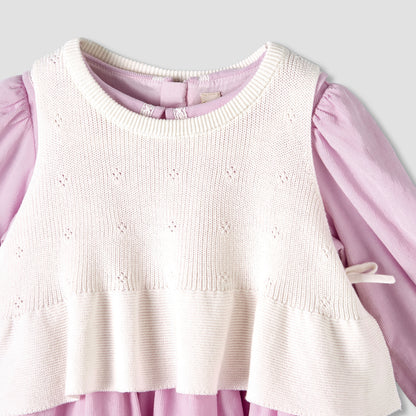 Giggles Peter Pan Collar Dress with Sleeveless Sweater and Tights