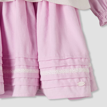 Giggles Peter Pan Collar Dress with Sleeveless Sweater and Tights