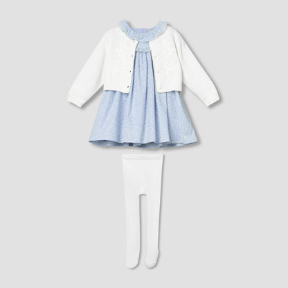 Giggles Round Neck Long Sleeves Dress with Cardigan and Tights