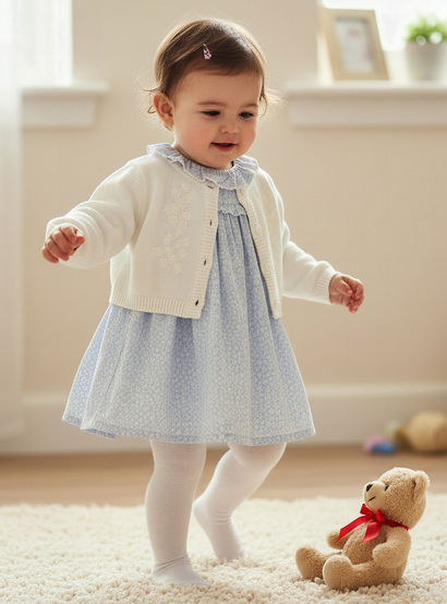 Giggles Round Neck Long Sleeves Dress with Cardigan and Tights-baby-girls-clothing-dressesandjumpsuits-image-1