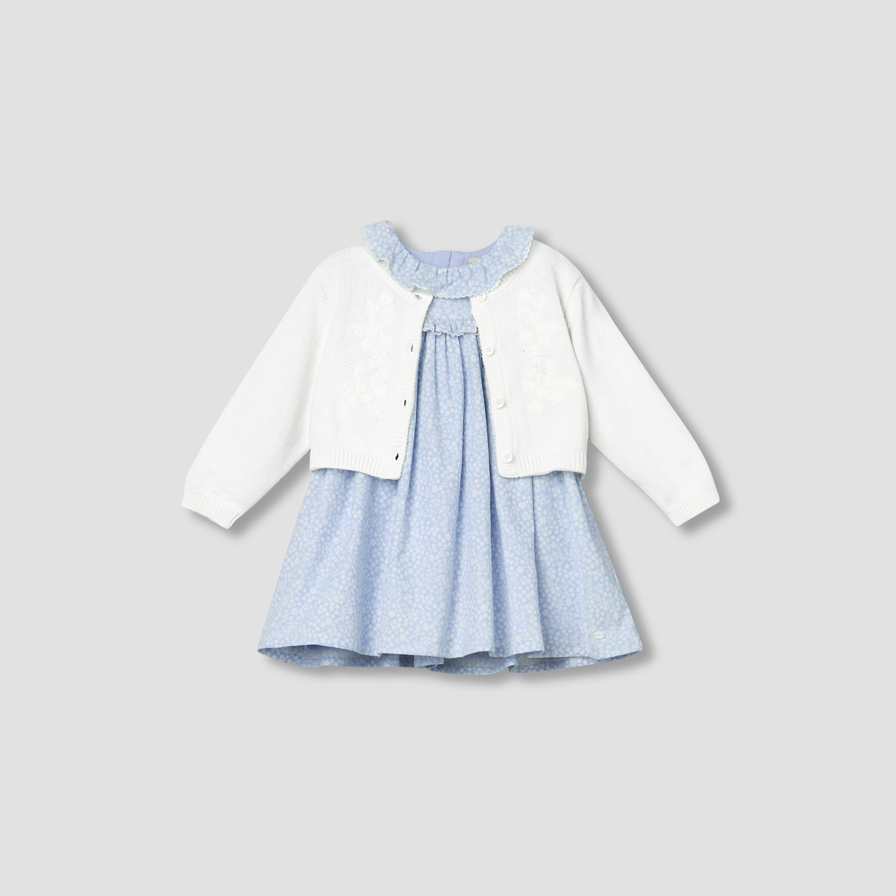 Giggles Round Neck Long Sleeves Dress with Cardigan and Tights