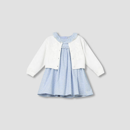 Giggles Round Neck Long Sleeves Dress with Cardigan and Tights