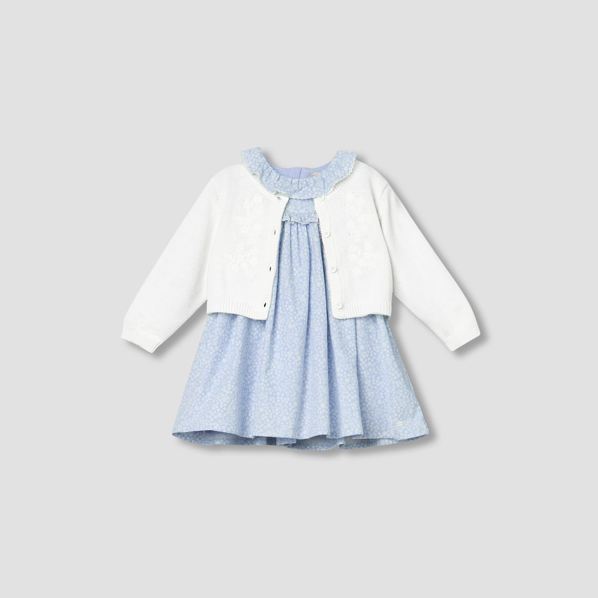 Giggles Round Neck Long Sleeves Dress with Cardigan and Tights