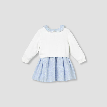 Giggles Round Neck Long Sleeves Dress with Cardigan and Tights
