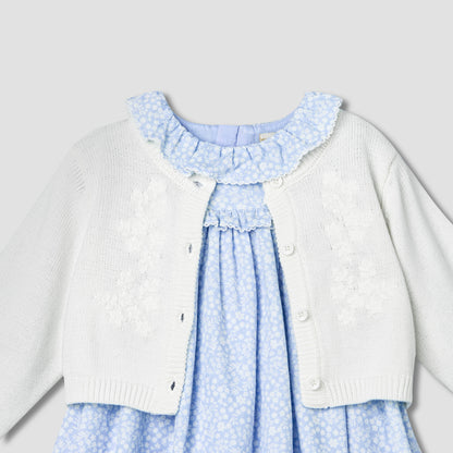 Giggles Round Neck Long Sleeves Dress with Cardigan and Tights