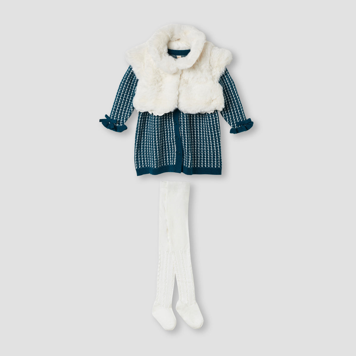 Giggles Textured Dress with Shrug and Tights