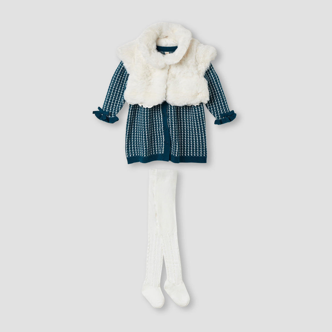 Giggles Textured Dress with Shrug and Tights - Green / 12-18 mths