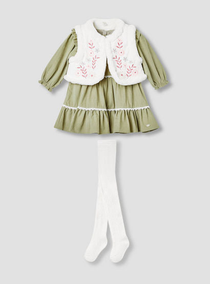 Giggles Embroidered Tiered Dress with Sweater and Stockings-baby-girls-clothing-winterwear-dresses-image-2