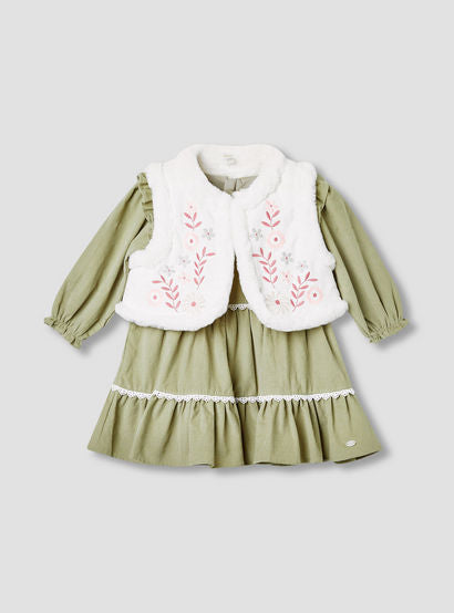 Giggles Embroidered Tiered Dress with Sweater and Stockings-baby-girls-clothing-winterwear-dresses-image-3