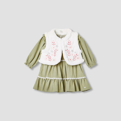 Giggles Embroidered Tiered Dress with Sweater and Stockings