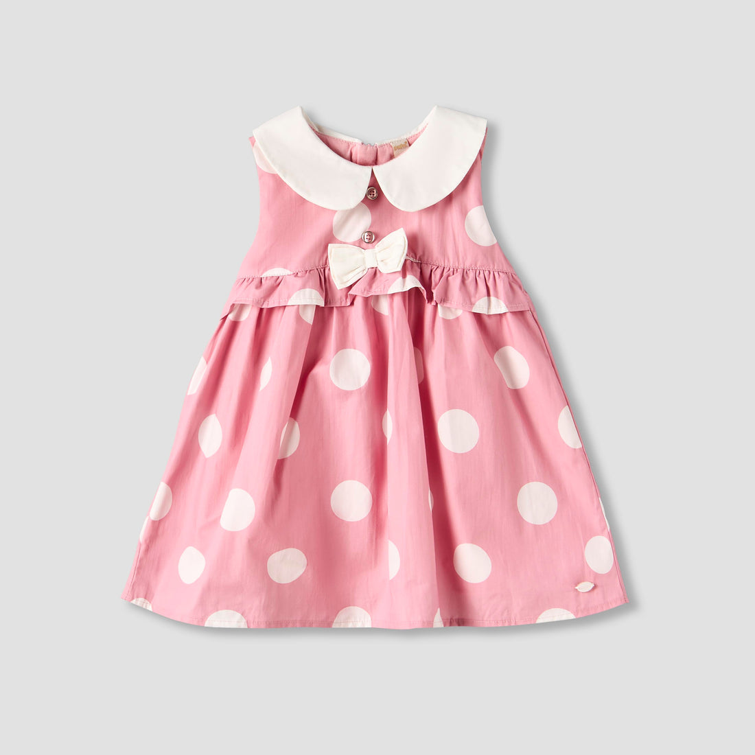 Giggles Peter Pan Collar Sleeveless A-line Dress with Polka Dot Print - Pink / 12-18 mths