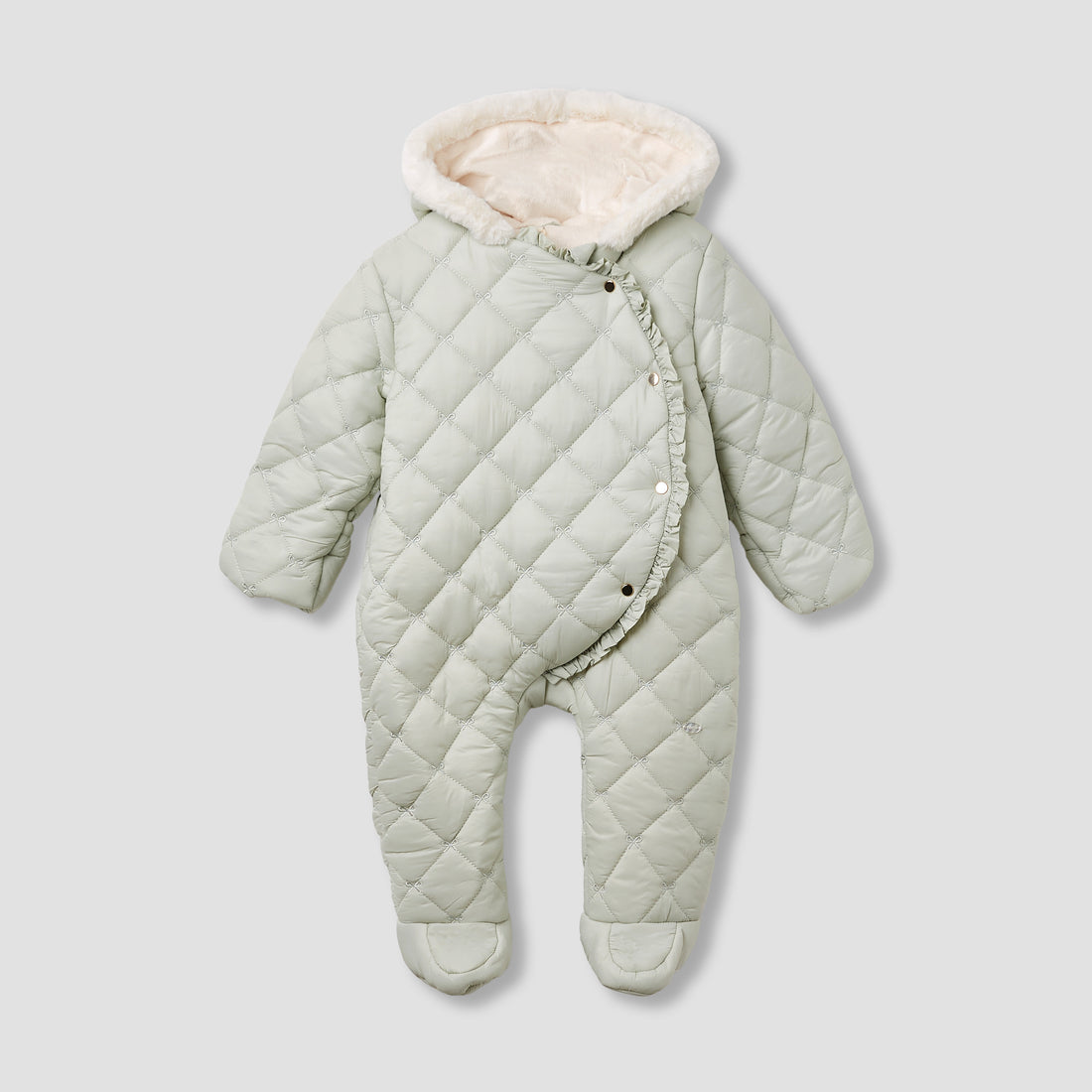 Giggles Quilted Closed Feet Coverall with Hood and Long Sleeves - Green / 12-18 mths