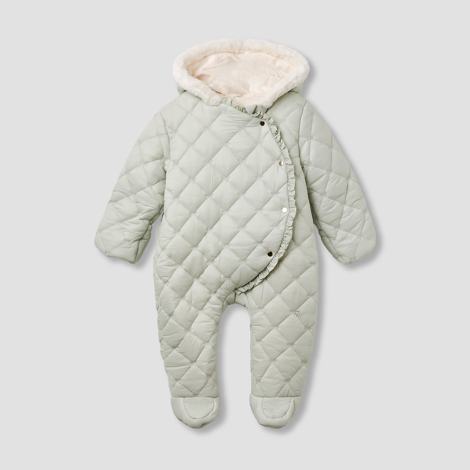 Giggles Quilted Closed Feet Coverall with Hood and Long Sleeves - Green / 12-18 mths