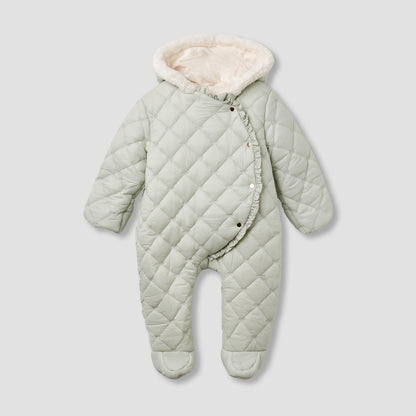 Giggles Quilted Closed Feet Coverall with Hood and Long Sleeves - Green / 12-18 mths