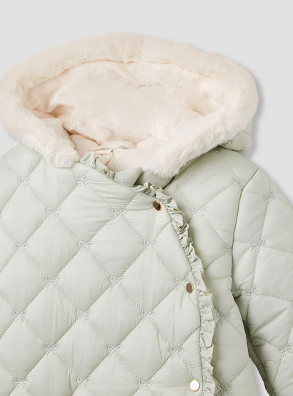 Giggles Quilted Closed Feet Coverall with Hood and Long Sleeves-baby-girls-clothing-winterwear-bodysuits-image-3