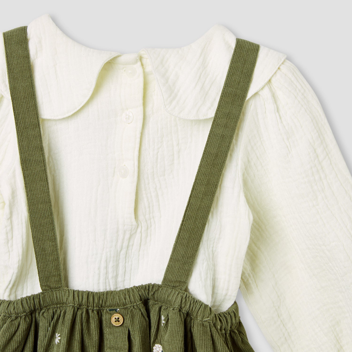 Giggles Floral Embroidered Pinafore and Top Set