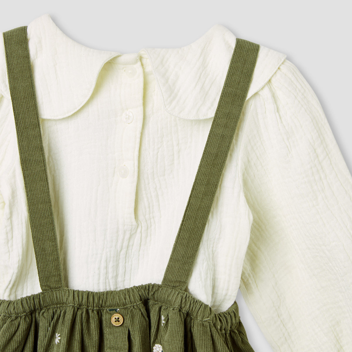 Giggles Floral Embroidered Pinafore and Top Set