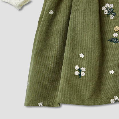Giggles Floral Embroidered Pinafore and Top Set