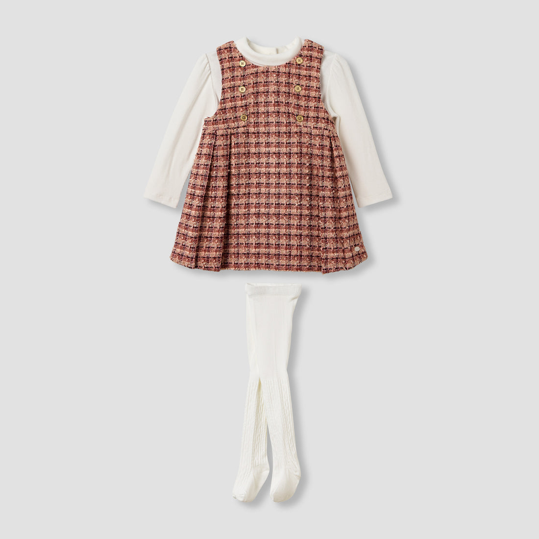 Giggles Textured Pinafore with Top and Tights - Multicolour / 12-18 mths