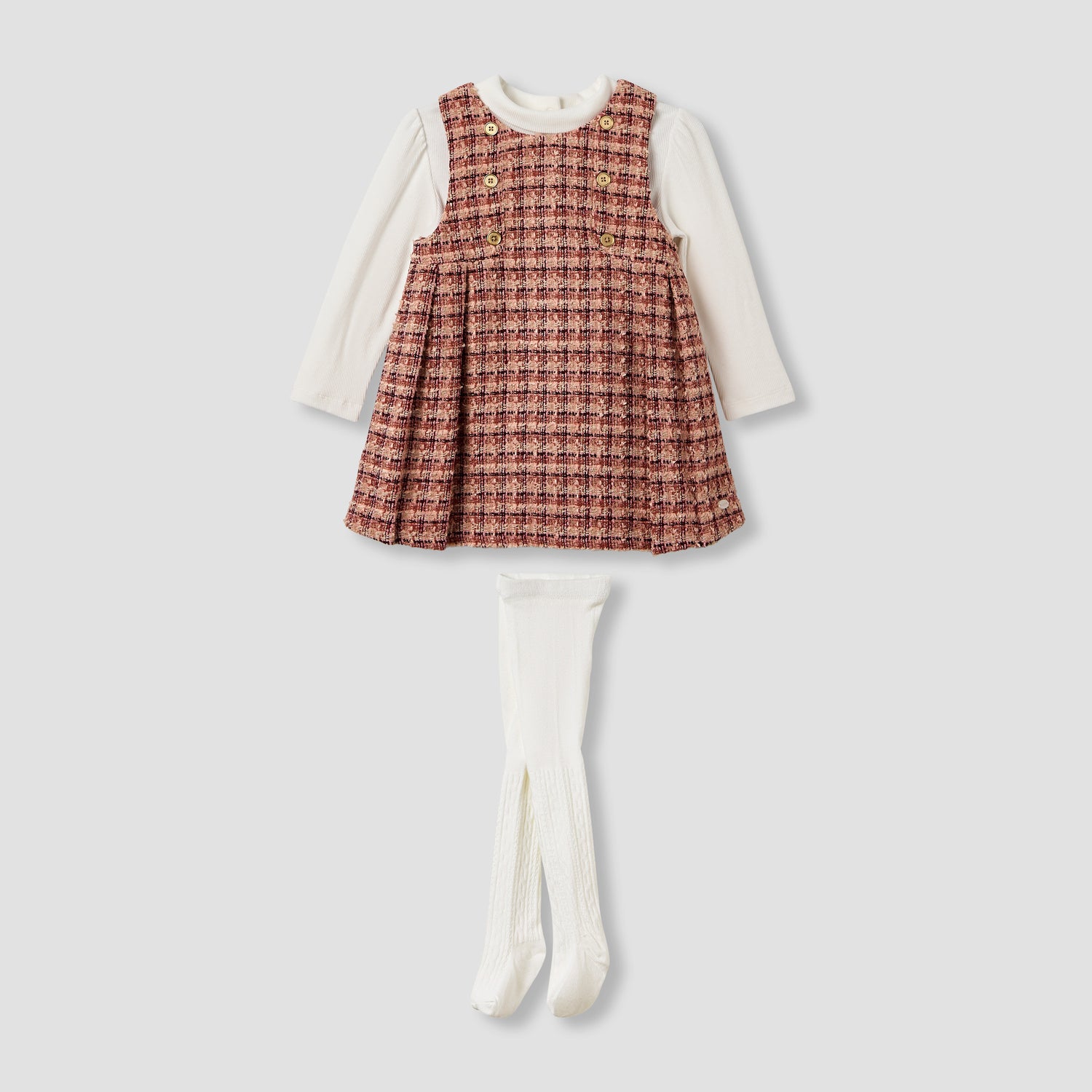Giggles Textured Pinafore with Top and Tights - Multicolour / 12-18 mths