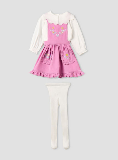Giggles Collared Long Sleeves Top and Pinafore Dress with Tights-baby-girls-clothing-setsandcoords-image-2