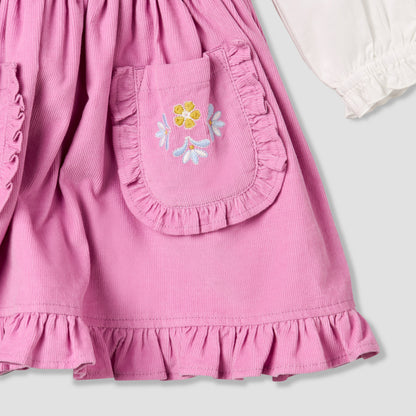 Giggles Collared Long Sleeves Top and Pinafore Dress with Tights