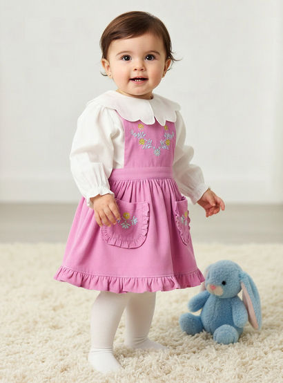 Giggles Collared Long Sleeves Top and Pinafore Dress with Tights-baby-girls-clothing-setsandcoords-image-1
