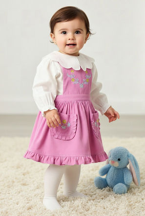 Giggles Collared Long Sleeves Top and Pinafore Dress with Tights