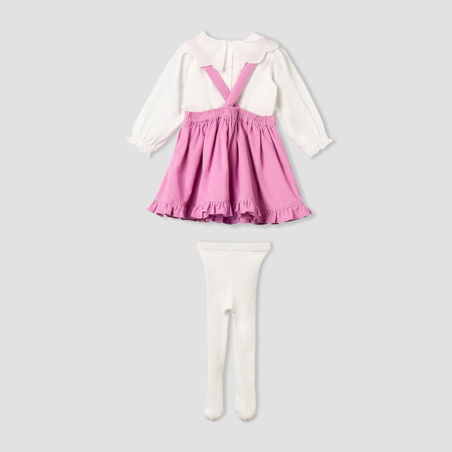 Giggles Collared Long Sleeves Top and Pinafore Dress with Tights
