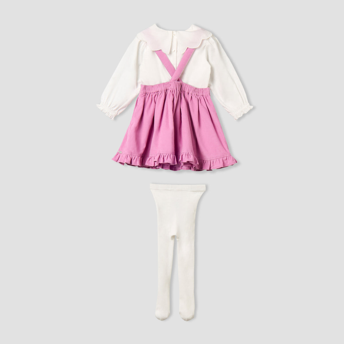 Giggles Collared Long Sleeves Top and Pinafore Dress with Tights