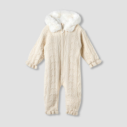 Giggles Textured Hooded Sleepsuit with Long Sleeves - Cream / 12-18 mths