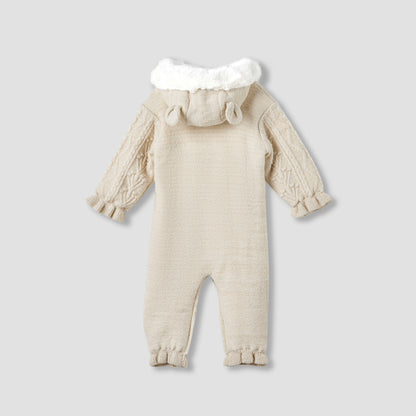 Giggles Textured Hooded Sleepsuit with Long Sleeves